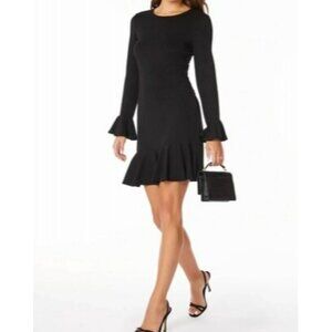 Bobi Los Angeles Black Long Sleeve Ruffle Hem Dress S Cotton Blend NWT